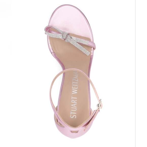 Stuart Weitzman Nudist Cotton Candy Crystal Bow Sandals - Picture 5 of 9